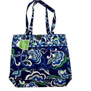 Vera Bradley Mediterranean Blue Quilted Tote With Floral Pattern NWT
